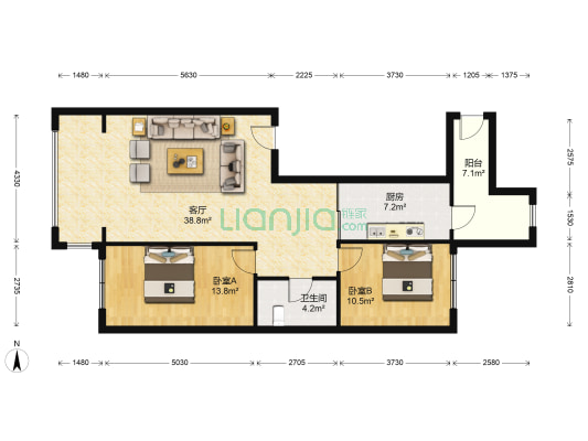 松浦·观江国际A区 2室1厅1卫 105平方