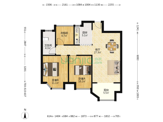 金浦御龙湾H区 2室1厅1卫 88平方
