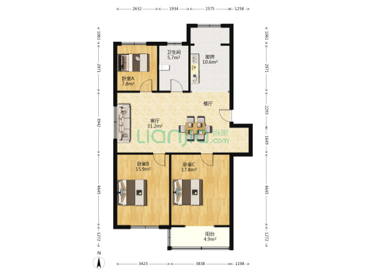 南润花苑 3室1厅1卫 112平方
