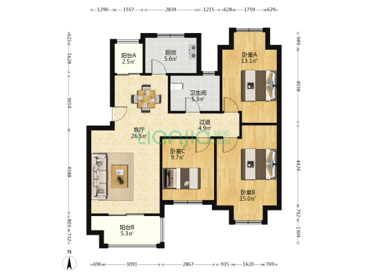 广和公寓 3室1厅1卫 100平方