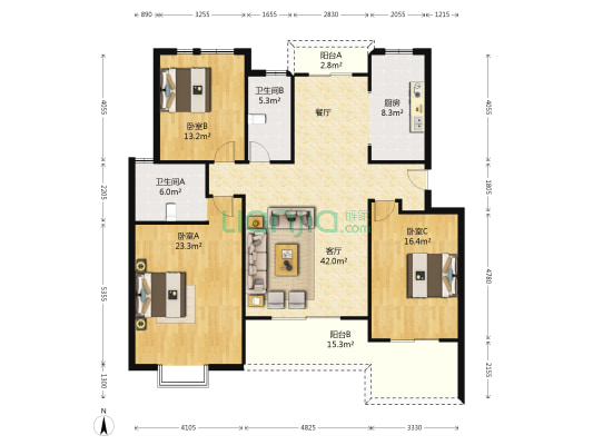 旭辉朗香郡 3室1厅2卫 133平方