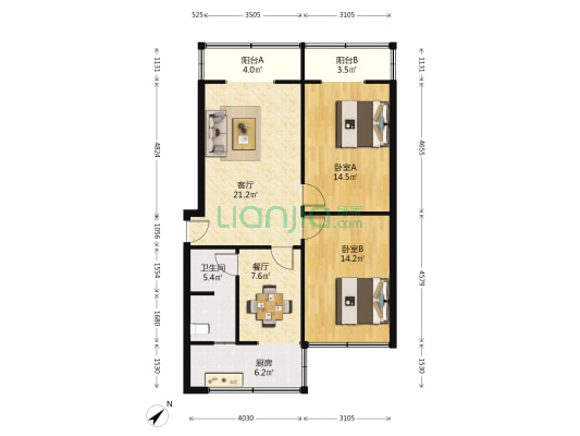 华新中街248号 2室2厅1卫 87平方