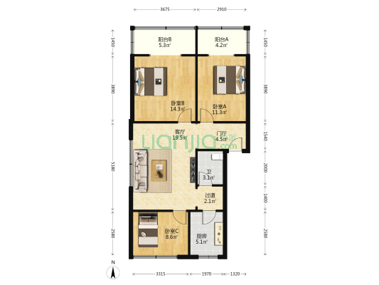 小沙河东路36号院 3室1厅1卫 89平方