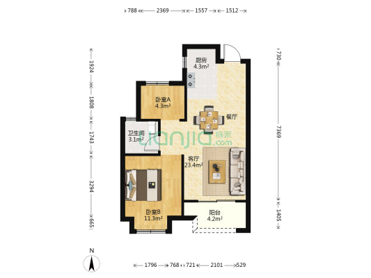 阳光城丽景湾 2室1厅1卫 69平方