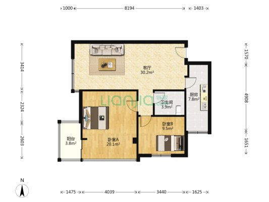 洪福·美邻 2室1厅1卫 95平方