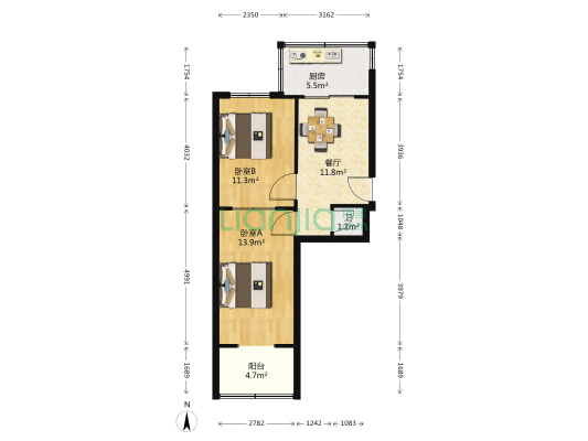 电子仪宿舍 2室1厅1卫 50平方