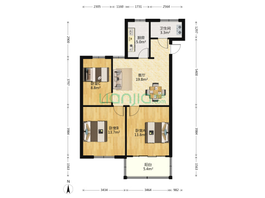 益家埭 3室1厅1卫 84平方