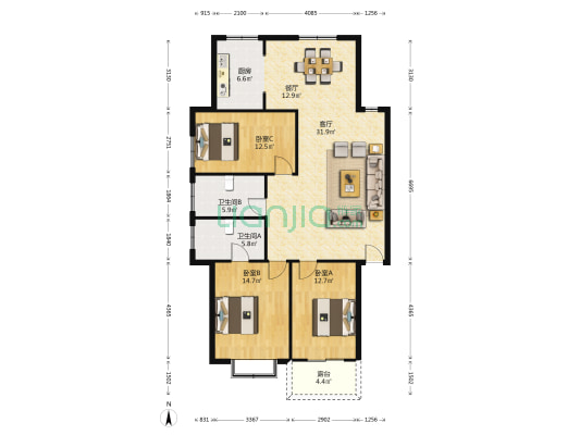 东安社区 3室2厅2卫 210平方