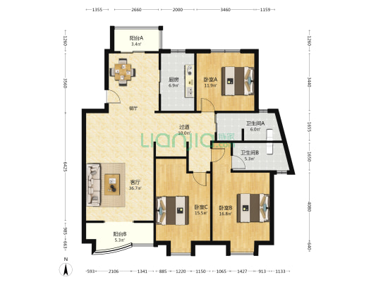 南国沐风居 3室1厅2卫 141平方
