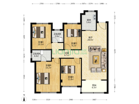 文锦城四期天玺府 4室1厅2卫 126平方