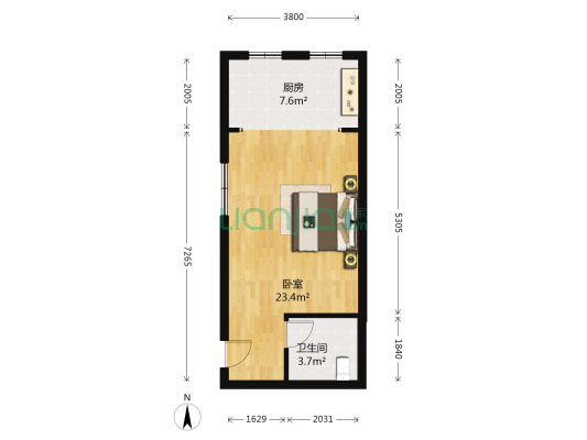 凤城庭院 1室0厅1卫 46平方