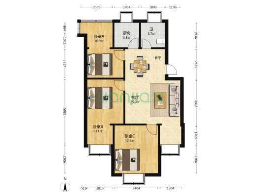 五华山社区 3室1厅1卫 82平方