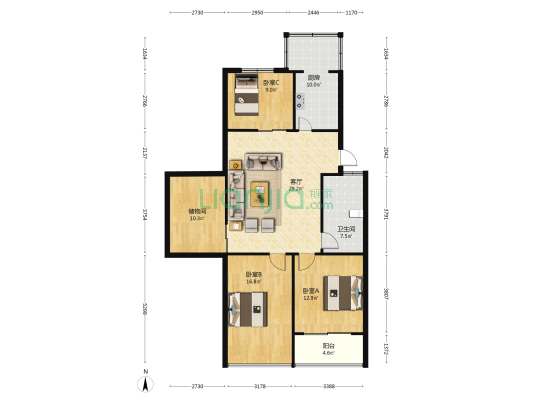 阜阳市气象局家属院 3室1厅1卫 129平方