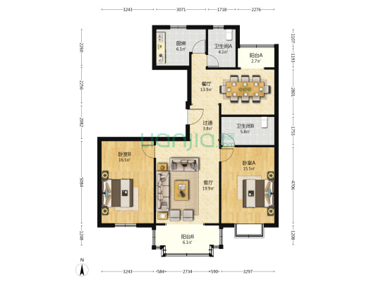 华飞公寓 2室2厅2卫 121平方