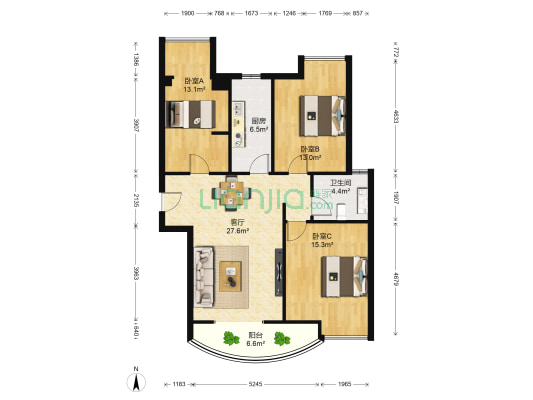星河御城 3室1厅1卫 118平方