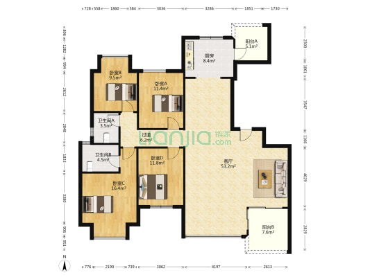龙湖昱湖壹号西岸 4室1厅2卫 169平方
