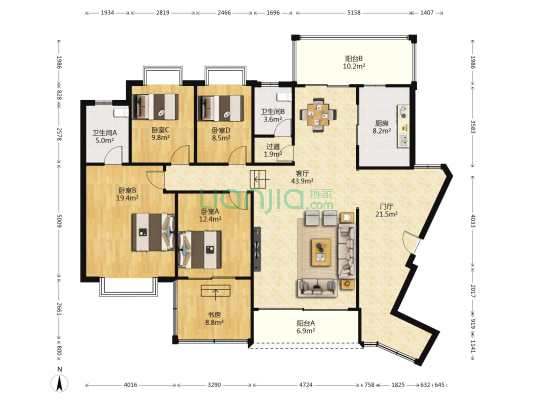 龙城国际 5室1厅2卫 170平方