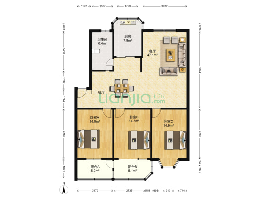 金龙花苑 3室1厅1卫 130平方