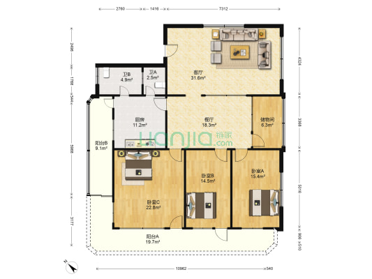 槐花巷3号 3室2厅2卫 167平方