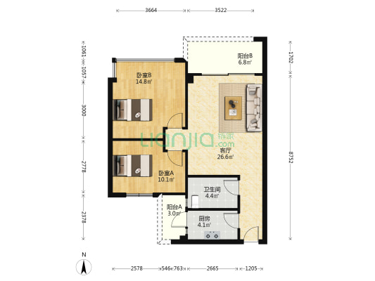 中环华庭 2室1厅1卫 84平方