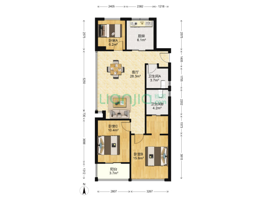 祥生群贤府 3室1厅2卫 87平方