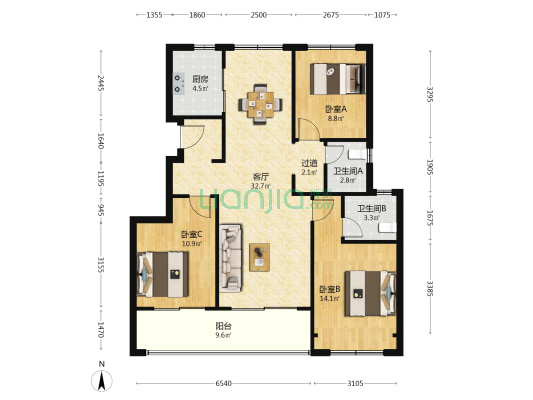 荣盛甫上 3室1厅2卫 108平方
