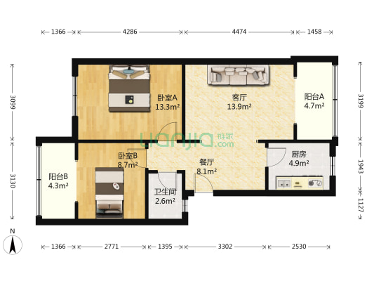 新街50号 2室2厅1卫 72平方
