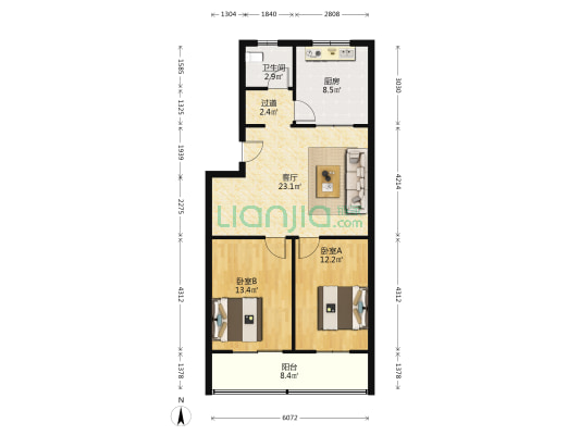 棉纺西路小区 2室1厅1卫 88平方