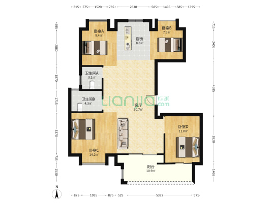 馨园 4室1厅2卫 125平方