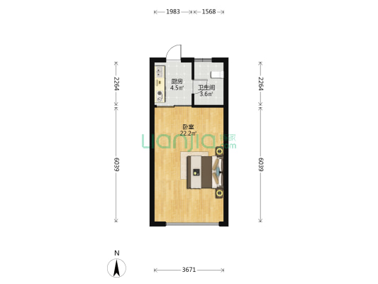 三花悦庄 1室0厅1卫 53平方