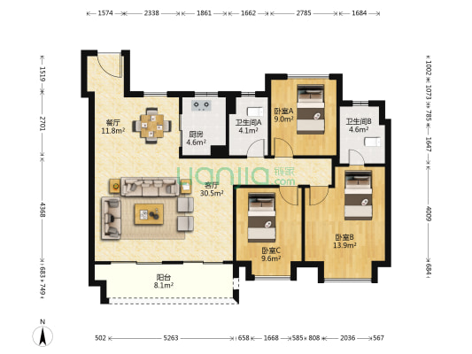 东潮云筑 3室2厅2卫 128平方