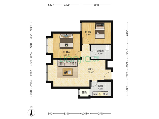 土桥plus 2室1厅1卫 86平方