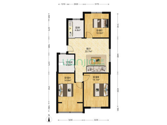 横河路121号院 3室1厅1卫 86平方