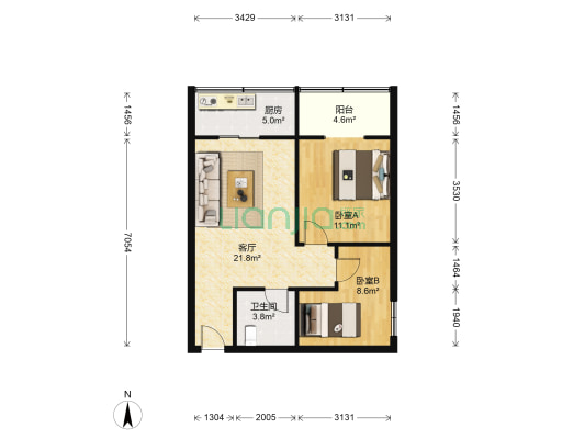 丁白路83号院 2室1厅1卫 67平方