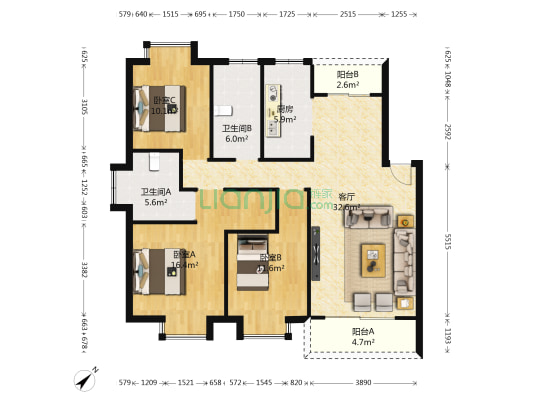 山水四季城 3室1厅2卫 112平方