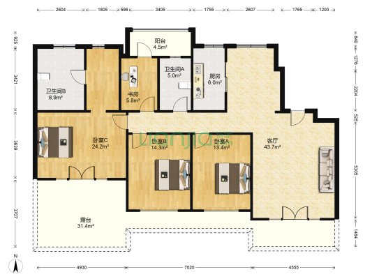 恒大龙奥御苑 4室1厅2卫 162平方