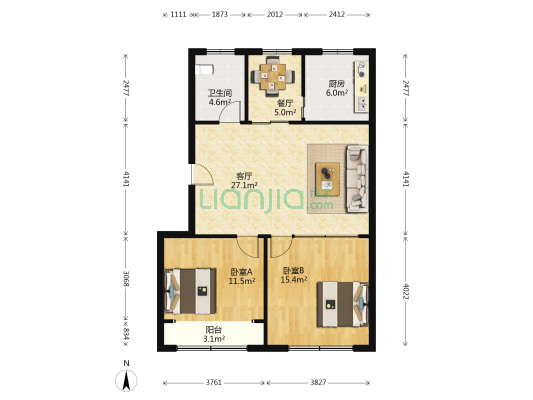 汇文家属楼 2室2厅1卫 91平方
