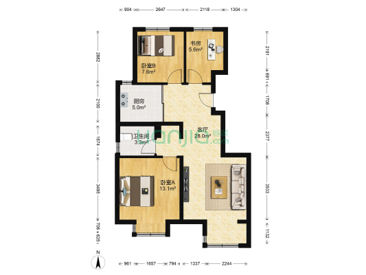 长阳国际城三区 3室1厅1卫 89平方