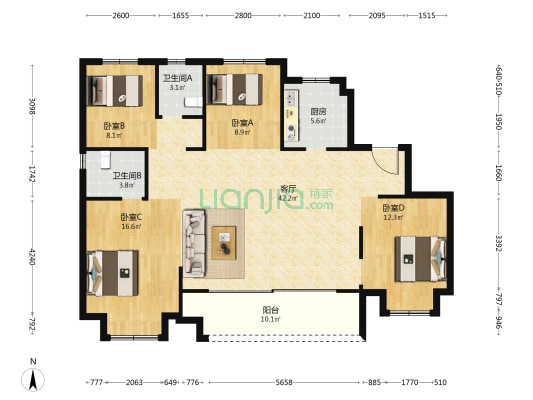 时代云图里 4室1厅2卫 143平方