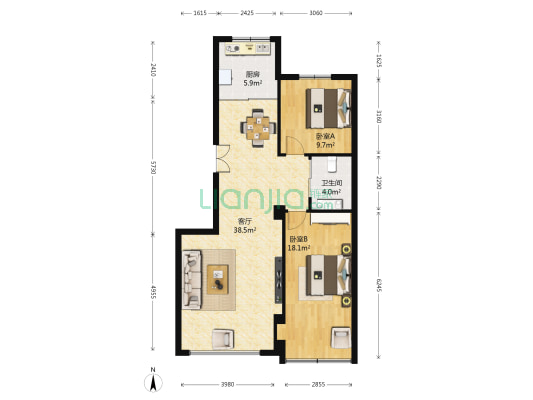 新港家园 2室1厅1卫 97平方