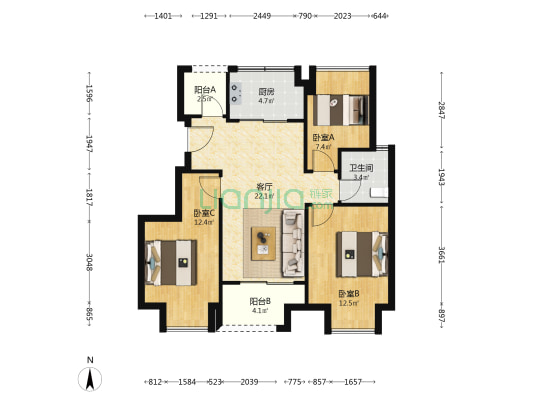 万科城市花园萃阅 3室1厅1卫 85平方