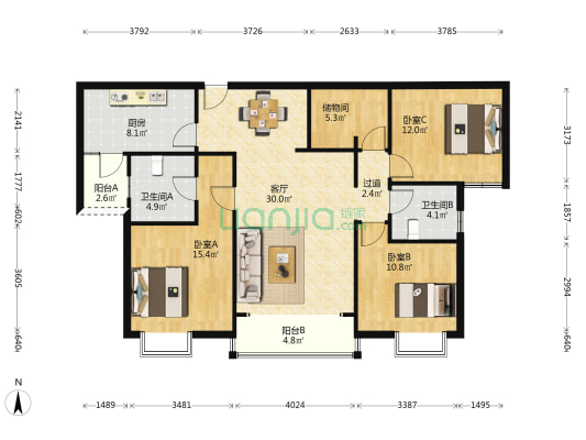 西文西苑 3室1厅2卫 126平方
