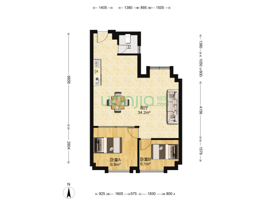 银洲金融中心 2室1厅1卫 78平方