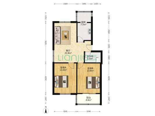 煤炭工业西安设计研究院住宅区 2室1厅1卫 85平方