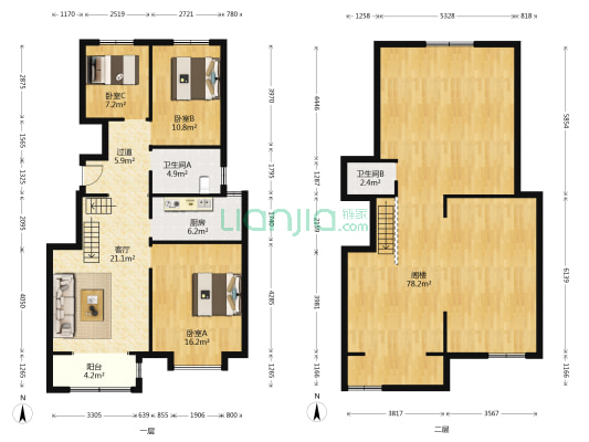 棠清园 3室1厅2卫 140平方