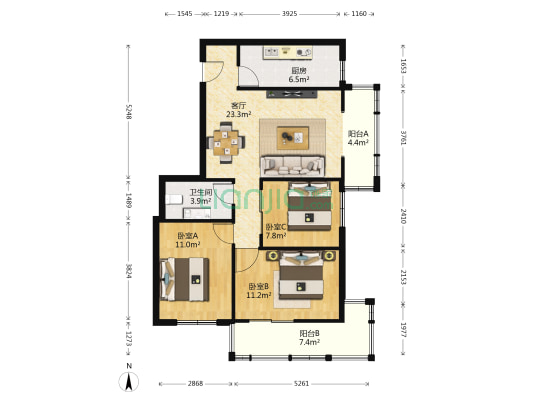 富贵园二区 3室1厅1卫 104平方