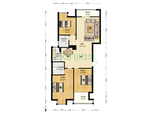 碧水琴湾花园 3室1厅2卫 118平方