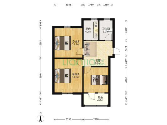 十六中宿舍楼 3室1厅1卫 71平方