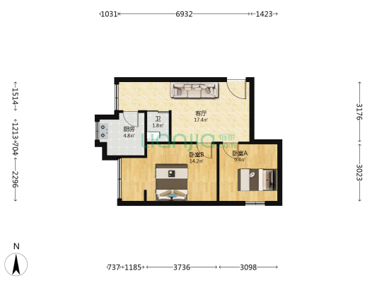 兴关路16号 2室1厅1卫 59平方