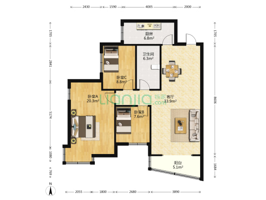 御龙居 3室1厅1卫 113平方